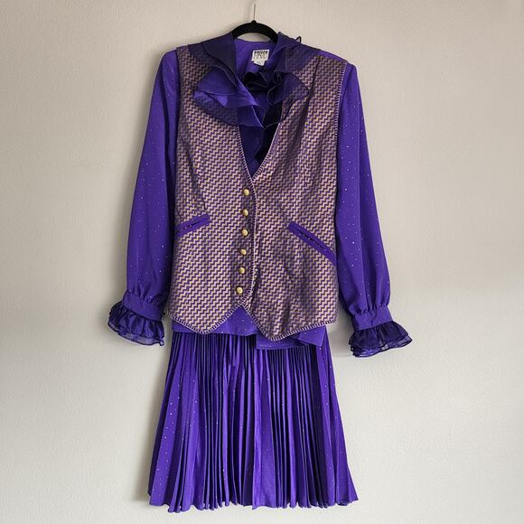 Vintage Dresses & Skirts - Vintage Jeanne Marc 3-Piece Women's Outfit Set Skirt, Top, and Jacket Purple